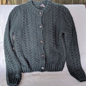 J Crew Point Sur pointelle knit cardigan sweater